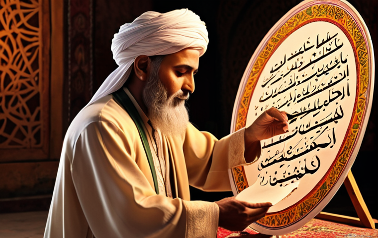 **Sufi poet Rumi reciting poetry, mystical atmosphere, warm colors, Urdu calligraphy.**