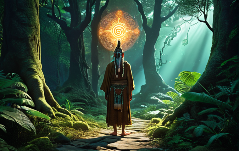 **Prompt:** A wise, ancient shaman figure, radiating profound spiritual energy and timeless wisdom, stands amidst a lush, mystical forest at dawn. Ethereal, glowing pathways and subtle digital patterns intertwine with ancient symbols, representing the convergence of traditional folk beliefs with modern literature and digital platforms. The scene is imbued with a sense of deep cultural roots, collective unconscious, and a serene, contemplative atmosphere. *Art style: High detail fantasy art, cinematic lighting, ethereal glow, rich textures.*