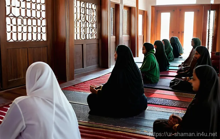 무속 의식 참여 후기 - **The Arrival at the Serene Majlis**
An individual (gender-neutral, wearing modest, flowing Sout...