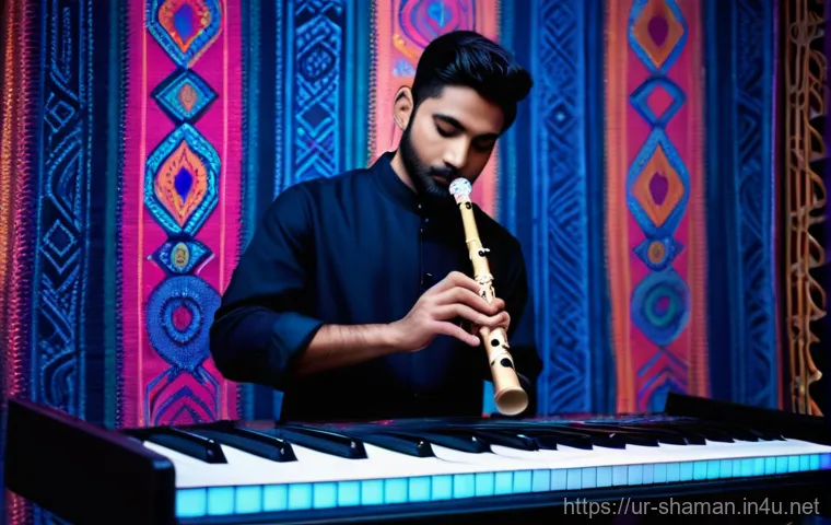 무속 음악의 현대적 해석 - Image Prompt 1: "Spiritual Rhythms: Modern Fusion Performance"** 무속 음악의 현대적 해석 - Image Prompt 1: "Spiritual Rhythms: Modern Fusion Performance"**