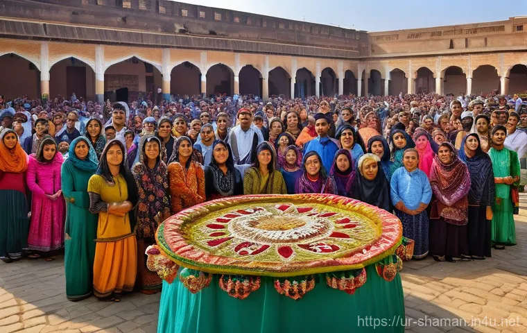 무속 신당의 구조와 역할 - **"Inside a bustling yet tranquil spiritual center. The central prayer hall is spacious with a high,... 무속 신당의 구조와 역할 - **"Inside a bustling yet tranquil spiritual center. The central prayer hall is spacious with a high,...