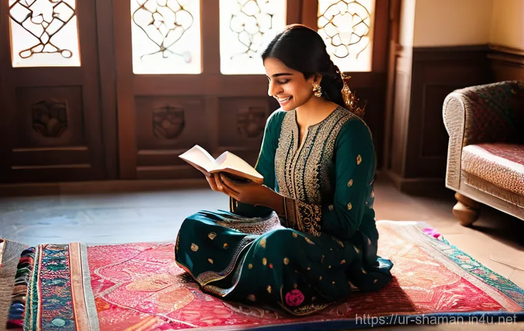 무속인과 연예인의 스토리 - **Digital Detox Moment:**
"A young Pakistani woman in her late 20s is sitting comfortably on a t...